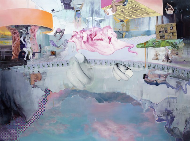 Rui Zhang: Atypical Fairy Tale, 2019, oil tempera and spray paint on canvas, 200 x 270 cm 

